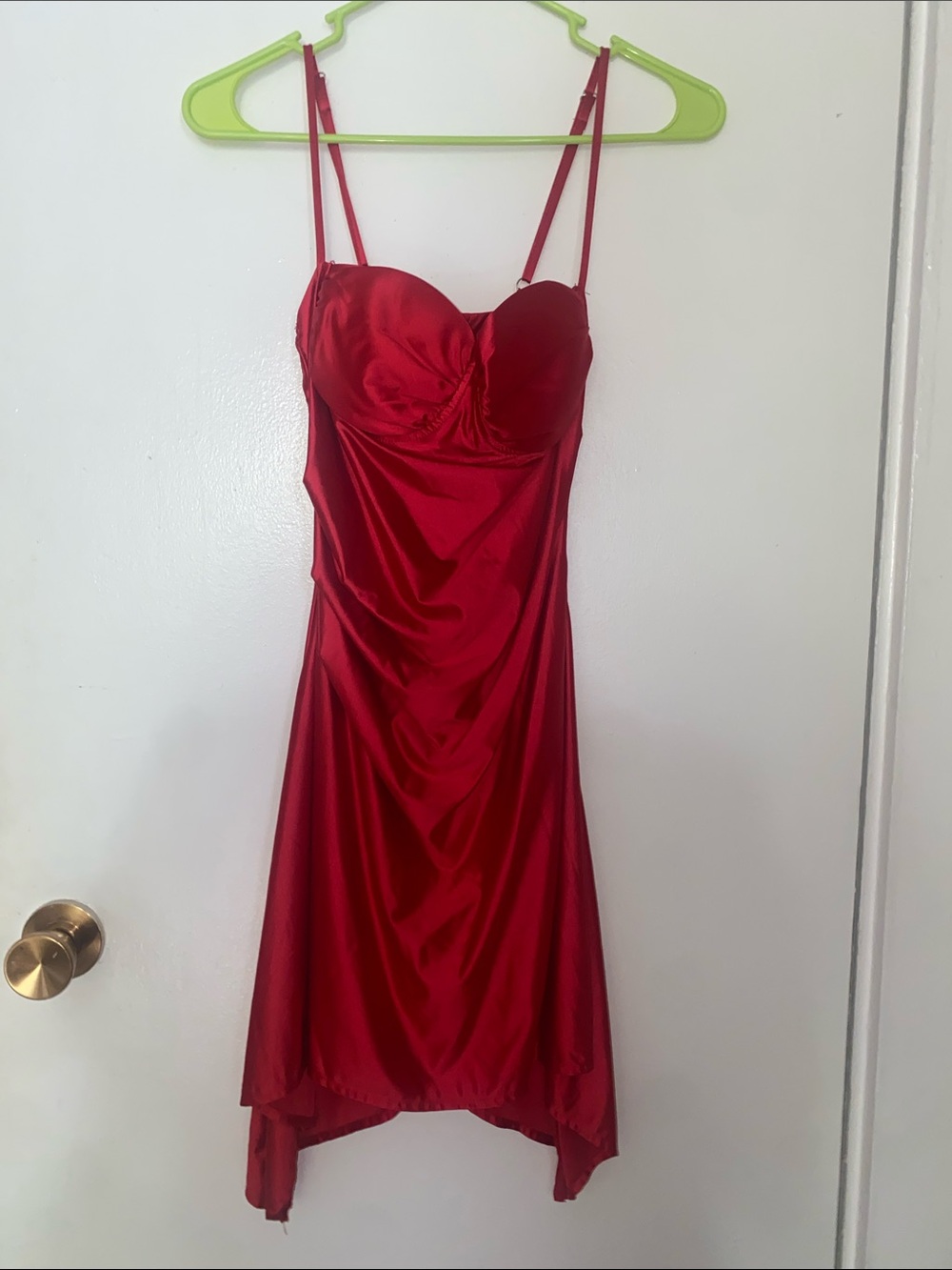 Red Satin Spaghetti Strap Dress Small